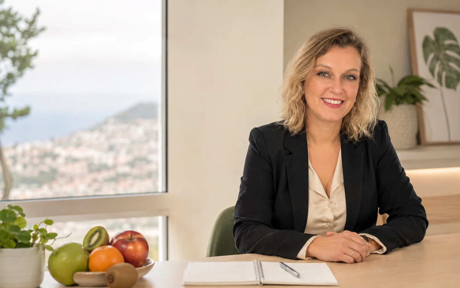 Carla de Sousa, nutricionista, num consultório luminoso no Funchal